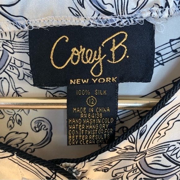 VINTAGE blush black pure silk,cherubs angel musical print long sleeve blouse 12 - Picture 4 of 11